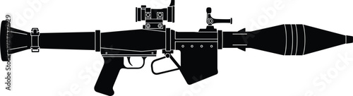 Rocket Propelled Grenade Launcher RPG Military Weapon Silhouette Vector Illustration Isolated Black Tactical Anti Tank Weapon Design for Warfare and Defense Graphics