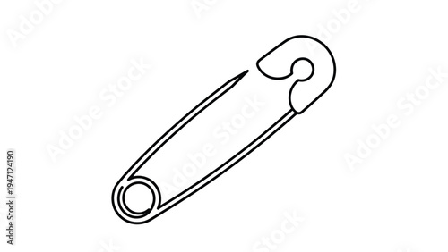 Simple safety pin is shown in an open position as a clean black and white line drawing for sewing and clothing repair concepts.