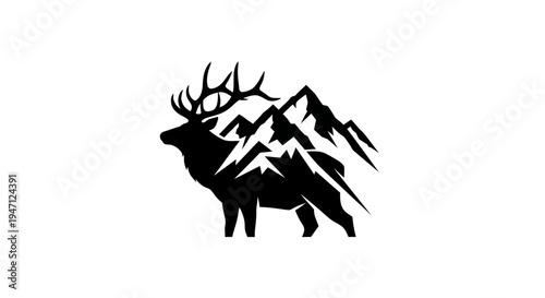 Elk silhouette mountain landscape illustration