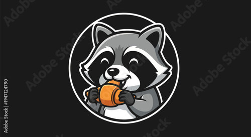 Cartoon raccoon eating pastry