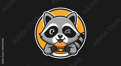 Cartoon raccoon holding burger illustration