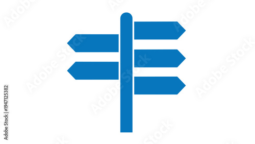 Blue directional signpost with multiple arrow boards pointing in different directions for guidance and decision making concepts.