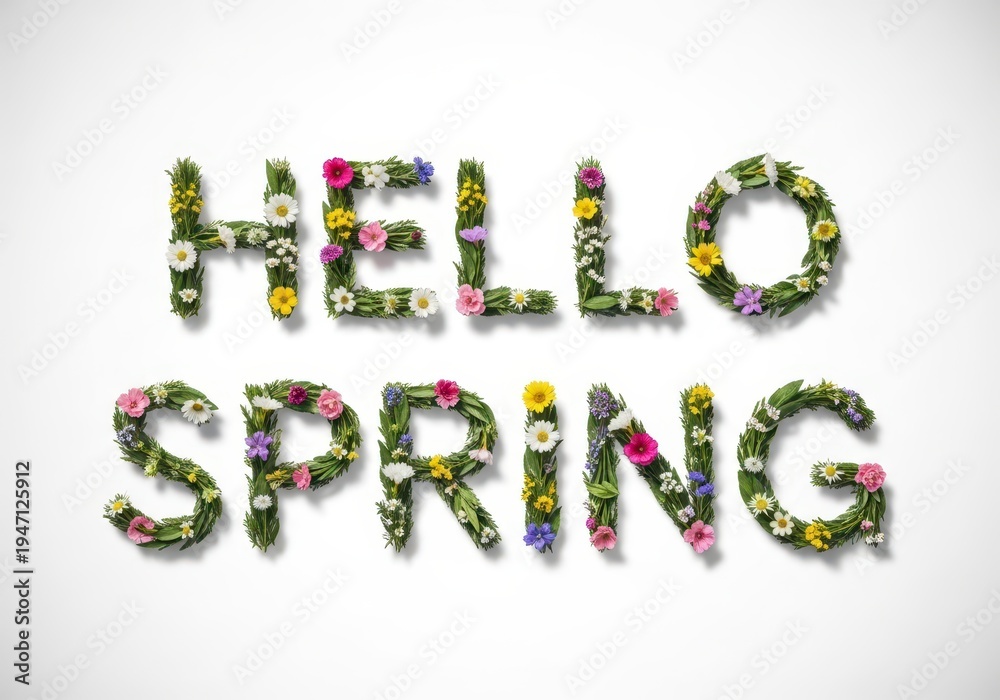 Naklejka premium Hello spring floral typography greeting