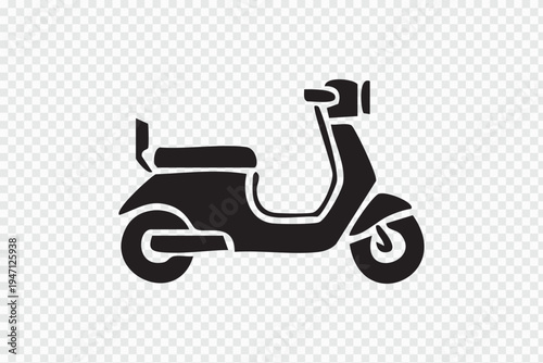 Black silhouette of a classic scooter on a transparent background