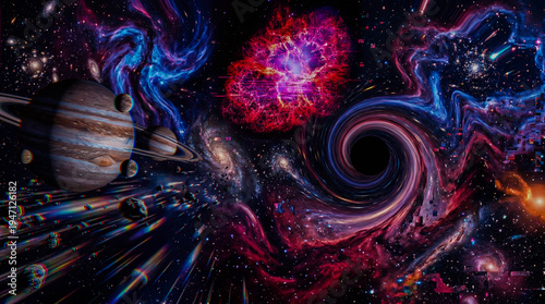 Billede på lærred Vibrant cosmos swirls with galaxies and stars