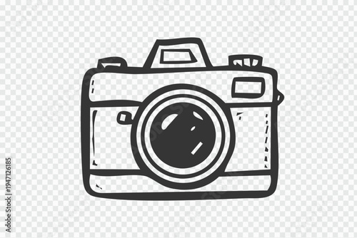 A simple line drawing of a camera
