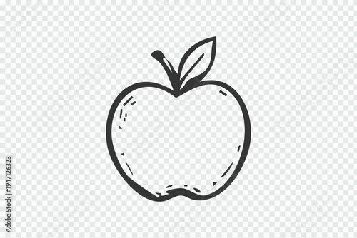 A simple line drawing of a whole apple with a leaf
