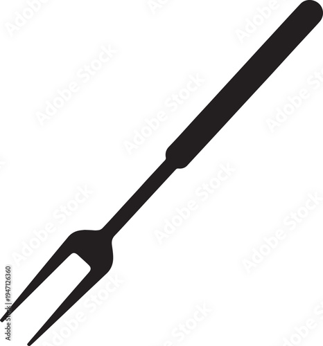 Black silhouette of a carving fork with two tines against a white background also transparent background