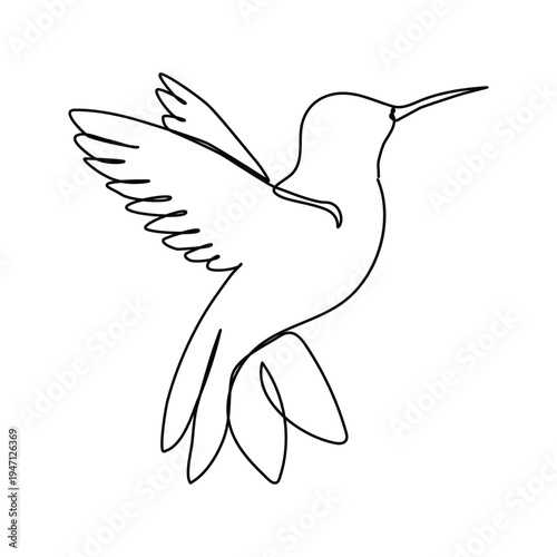 Continuous one line art of cute hummingbird for company business logo identity. Little beauty bird mascot concept for conservation national forest. 