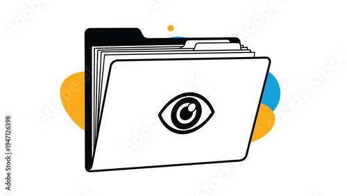 Office folder with an eye icon on the front representing data privacy, surveillance, file security, or confidential information.