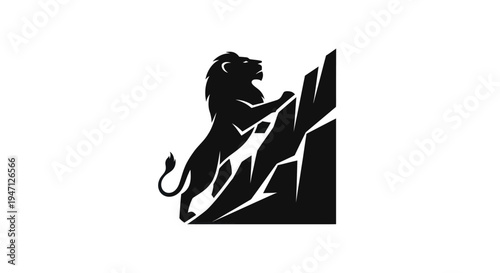 Lion climbing rock silhouette illustration