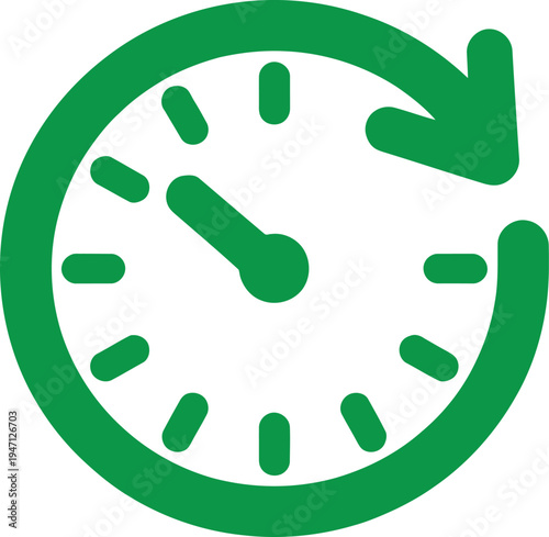 Green Clock Icon with Circular Arrow Indicating Time or Speed on White Background vector illustration