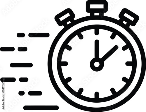 Stopwatch Icon with Motion Lines Indicating Speed on White Background time