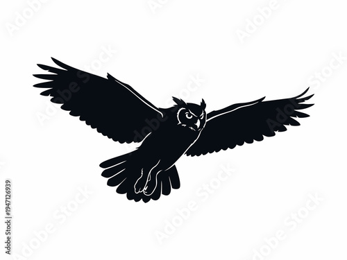 Flying Owl Silhouette Vector Illustration Isolated on White Background