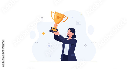 Woman holding a trophy, celebrating success and achievement in business
