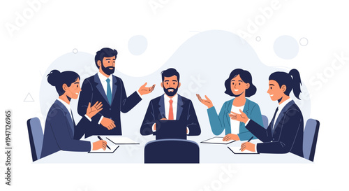 Business Meeting: Diverse Team Collaborating Around Table with Laptops