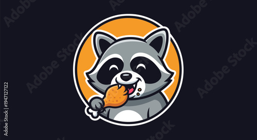 Cartoon raccoon eating fried chicken