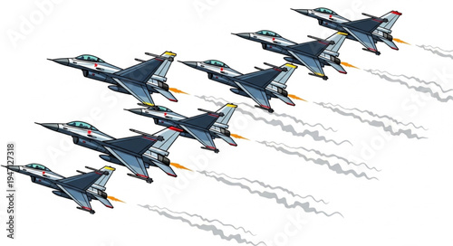 Military jets flying in formation.