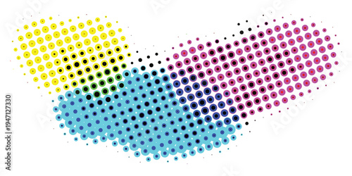 Abstract Halftone Dot Pattern with Cyan Magenta Yellow Colors.