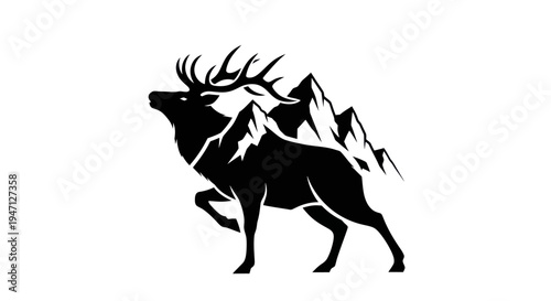 Deer silhouette mountain landscape