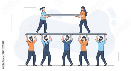 Teamwork and Support: People Holding Up Structure, Collaboration Concept