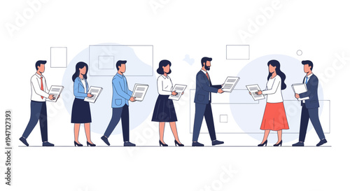 Business People Exchanging Documents in a Modern Office Setting