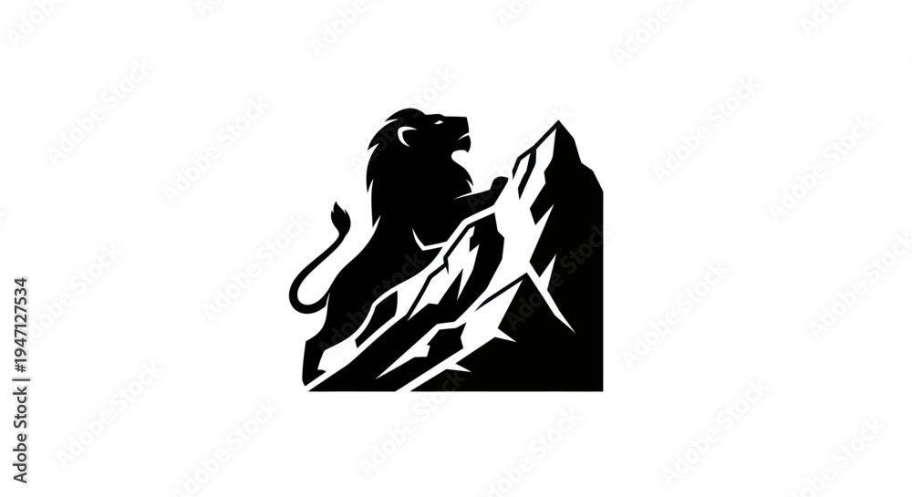 Obraz premium Lion climbing mountain silhouette