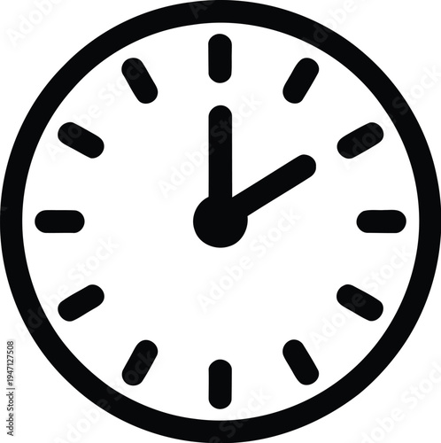 Simple Black and White Icon of a Clock Showing Two O' Clock time symbol