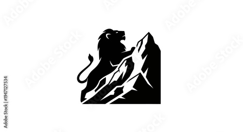 Lion climbing mountain silhouette