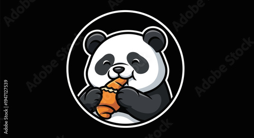 Happy panda eating food illustration