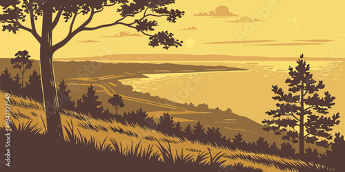 USA, US, U.S, United States - Lake Michigan Sunset – Golden Horizon, Vast Freshwater Expanse, and Serene Great Lakes Panorama in the United States