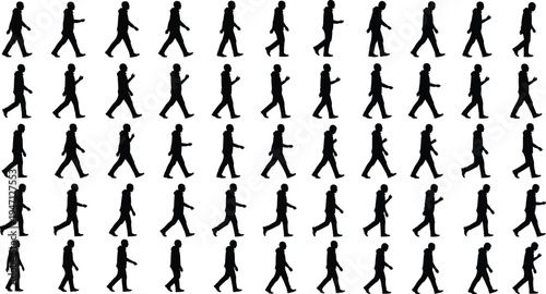 Walking People Silhouettes Collection: Diverse Figures in Motion, Representing Urban Commuters, Pedestrians, and Active Lifestyles