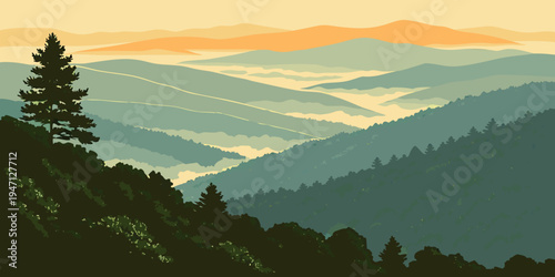 USA, US, U.S, United States - Shenandoah National Park Sunrise – Blue Ridge Mountains, Foggy Layered Forests, and Scenic Appalachian Panorama in the United States