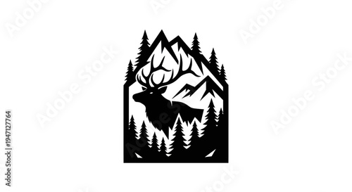Silhouette of elk amidst mountain and trees