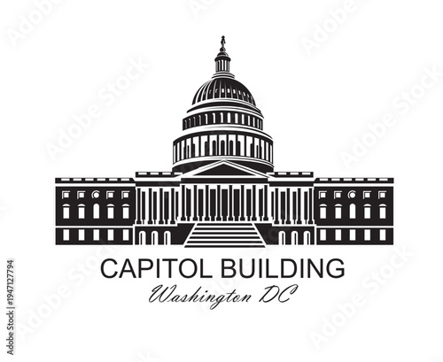 United States Capitol building icon in Washington DC isolated on white backgrpound