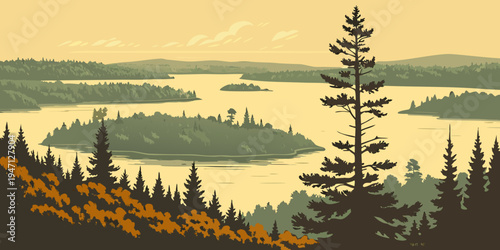 USA, US, U.S, United States - Isle Royale National Park Sunrise – Remote Island Wilderness, Calm Lake Reflections, and Peaceful Nature Panorama in the United States