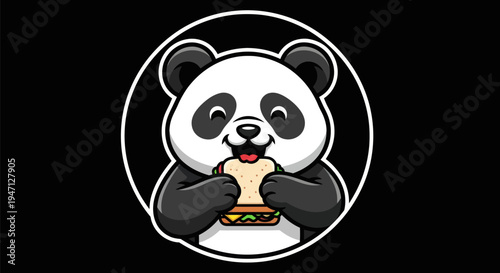 Cartoon panda enjoying a sandwich