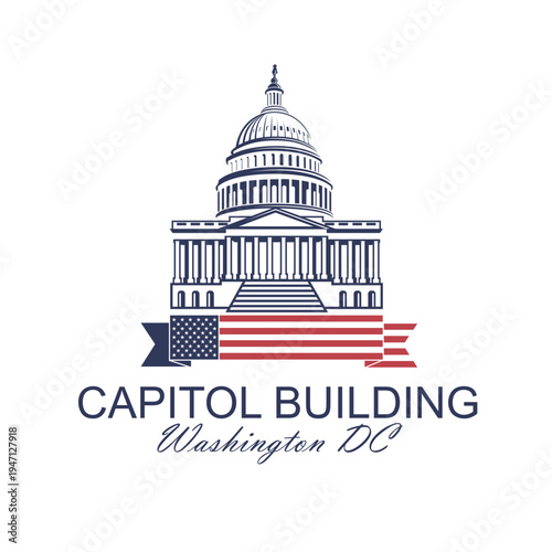 United States Capitol building icon in Washington DC isolated on white backgrpound