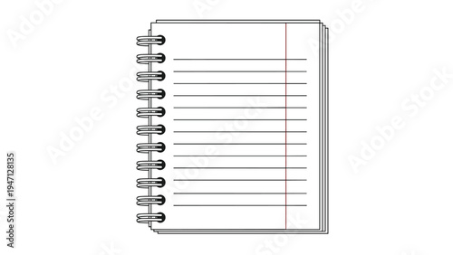 Open spiral bound notebook with a clean lined page and a red margin for school, office, or personal writing tasks.