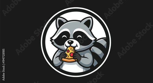 Cartoon raccoon enjoying pizza slice