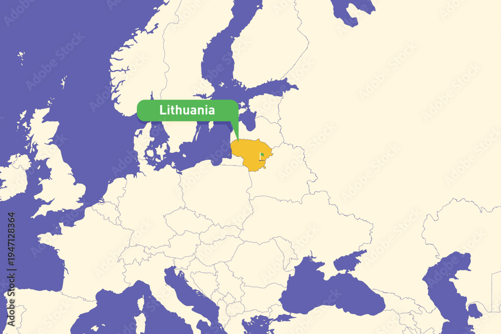Fototapeta premium Highlighted infographic map illustration of Lithuania, ideal for education, travel guides, and geography presentations.