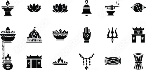 Collection of 16 black and white religious and mystical symbols