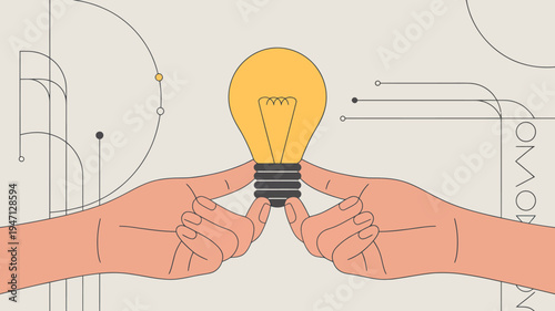 A digital illustration depicts two hands gently holding a glowing lightbulb symbolizing ideas innovation and the potential for bright concepts high quality professional detailed modern elegant