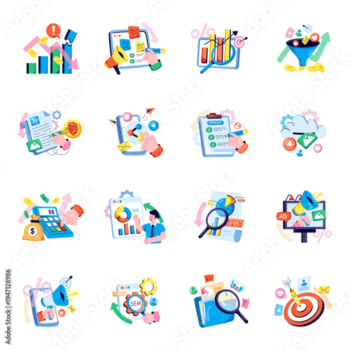 Set of Web and Marketing Flat Illustrations