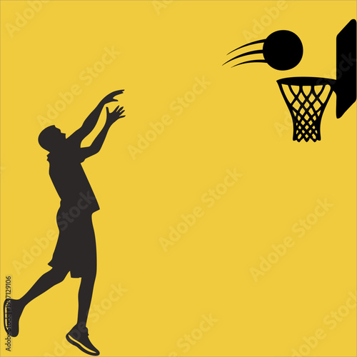 Basketball Player Shooting Ball Into Hoop Silhouette Minimalist Vector Illustration