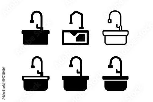 Kitchen Renovation Icons. Home renovation specialists remodeling kitchens. Icon set. Set Logo of Home renovation specialists remodeling kitchens: sink with