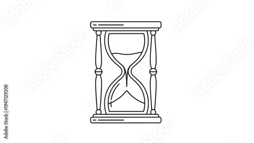 Clean outline illustration of a classic wooden hourglass with sand flowing through the middle to measure the passage of time and deadlines.