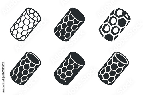 Nanotechnology Logo Variations. Nanotechnology. Icon set. Set Logo of nanotechnology: carbon nanotube. harmonious logo variations of the same emblematic