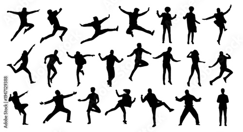 Set of 20 black silhouette people icons vector