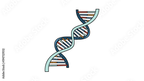 Colorful stylized illustration of a DNA double helix strand representing genetics biotechnology scientific research and biological heritage.